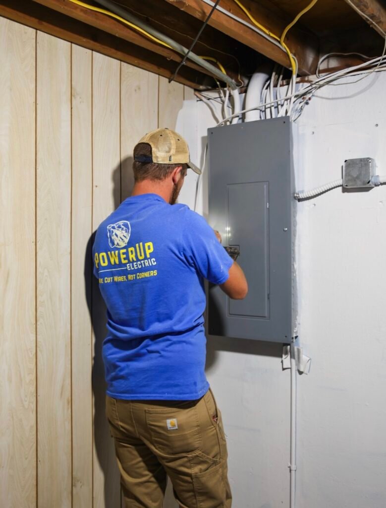 PowerUp Electric closes electrical panel after completing an EV Charger Installation In Linn County.